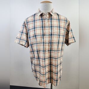 J. Crew Men's Blue Red Plaid Short Sleeve Shirt Button Front, sz LG